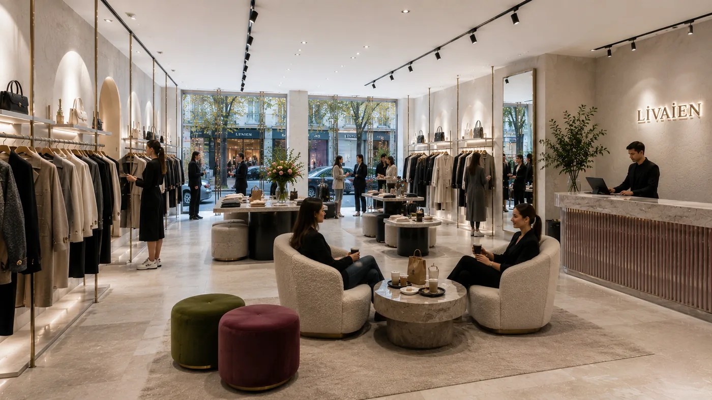 Butik moda mağazası konsept görseli — iç mekân ve teşhir